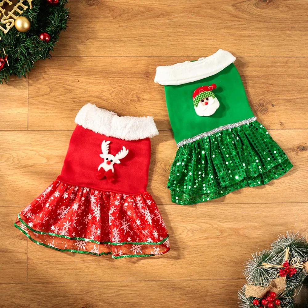 Christmas Dog Clothes Christmas Elk Santa Claus Creative Christmas Dog Warm Snowflake Sequin Dress Creative Pet Dress Up