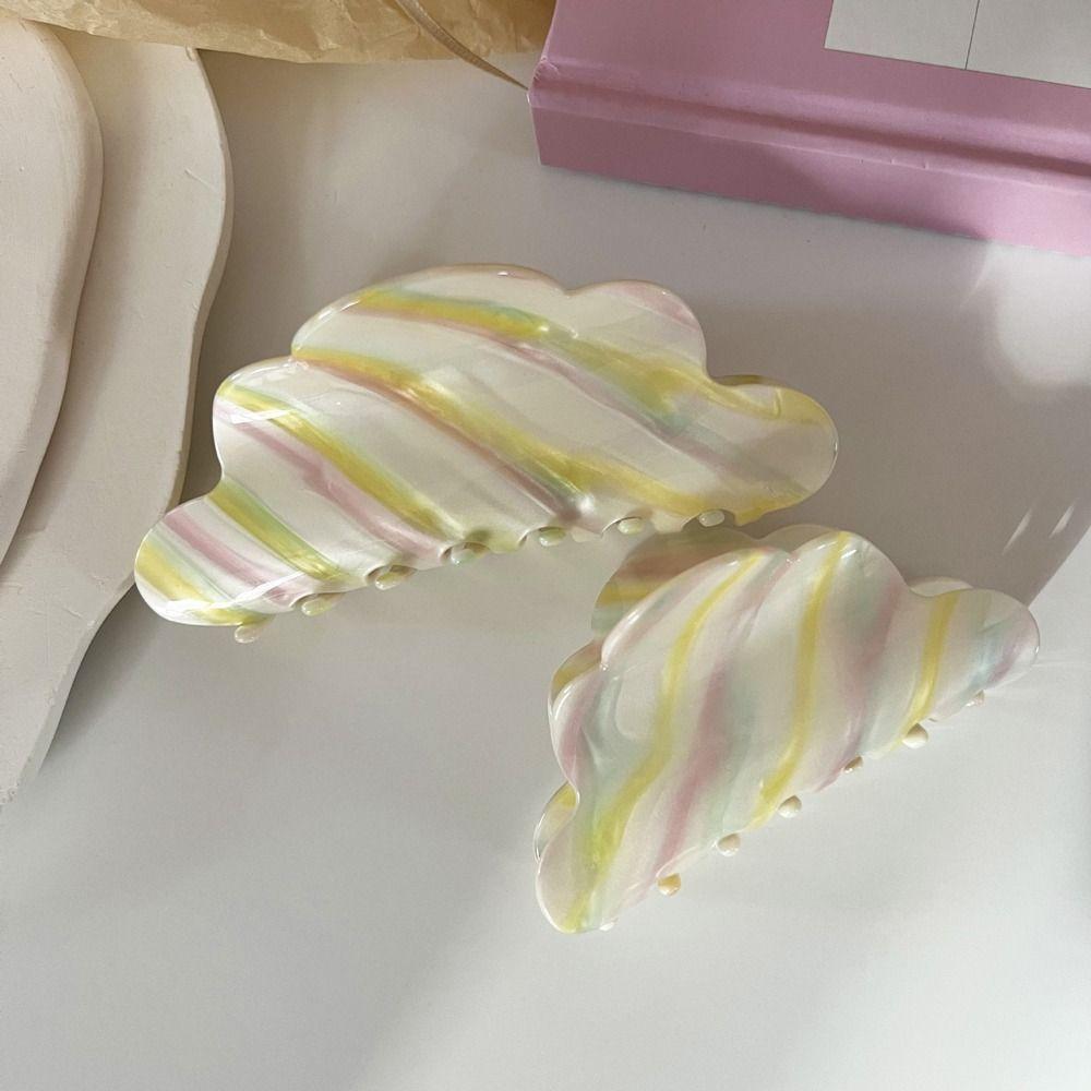 Colorful Stripe Shark Clip Stripe Rainbow Hair Clip Elegant Cloud Acetic Hair Claw  Lady/Girls