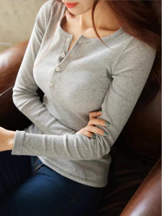T-shirt Boutonné Manches Longues Coupe Ajustée pour Femme - Style Coréen Polyvalent pour le Printemps et l'Automne