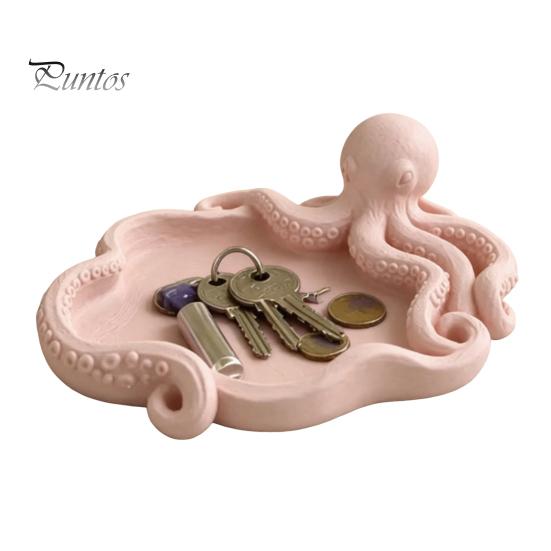 3D Printed Octopus Organizer Storage Tray, Printing Molding, with Tentacle Matte Black Tray Groove Integrated for Keys Jewelry Stationery Decorative