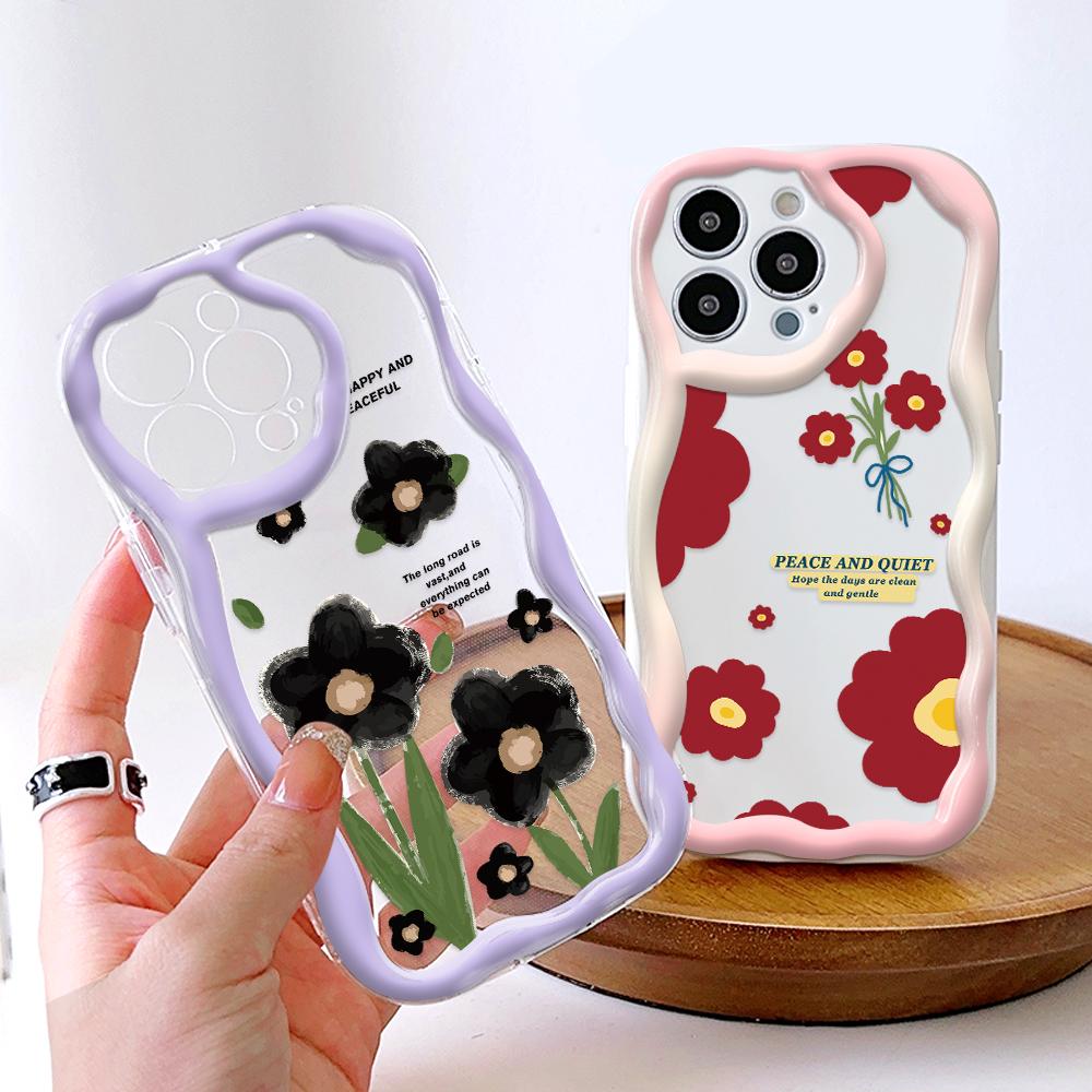 Cartoon Pattern Cream Texture Casing Wavy Edge Soft Silicone Cover Phone Case for IPhone Samsung Huawei Honor Xiaomi Redmi OPPO Realme Vivo Infinix