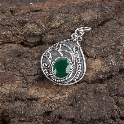 Groene Onyx Hanger, 925 Sterling Zilveren Sieraden, Cadeau Voor Vrouwen Handgemaakte Hanger Edelsteen Sieraden