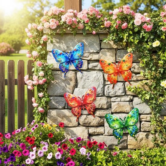 Yousheng Metall Schmetterling Wanddeko Außen Zaun Wandkunst Skulptur 3D Eisen Schmetterling Hängende Dekoration für Frühling Garten Terrasse Balkon Haus Hof