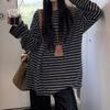 Koreanischer Stil Gestreiftes Langarm-T-Shirt Damen Herbst Winter Lockerer Sitz Rundhalsausschnitt Lässiges Oberteil Elegantes Mode-Print-T-Shirt Basic Süße Kleidung