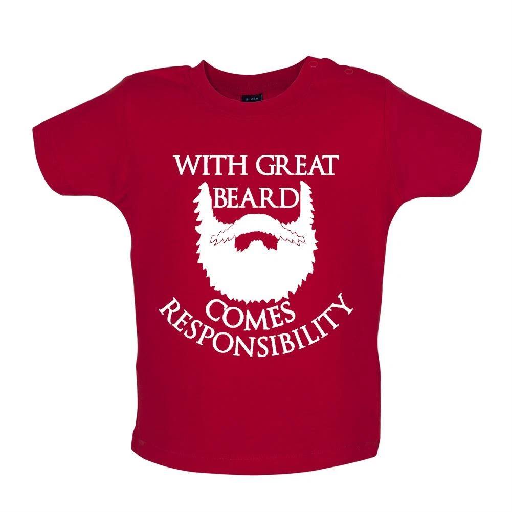 With Great Beard Responsibility - Baby Kids Boys Girls Unisex T-Shirt / Babygrow - Beards Moustache 140