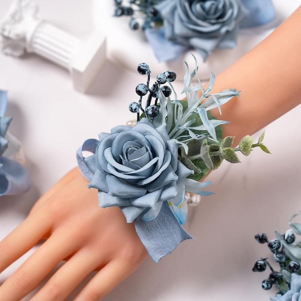 1PC Corsage And Boutonniere Set Simulated Wrist Flower With Chest Flower Rose Prom Flower Wrist Corsage Bracelets For Wedding