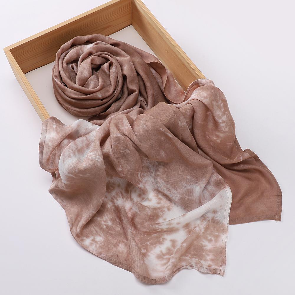 Hot Selling Tie Dye Printed Hijab Modal Cotton Viscose Scarf Rayon Shawl Lightweight Muslim Ramadan Headscarf Scarves
