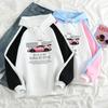 Mens Loose Fit Long Sleeve Hooded Sweatshirt Pink Sports Car Print Casual Top