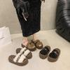 Retro thick-soled fluffy slippers women's outer wear 2025 autumn and winter Korean version comfortable curly slippers one-word cotton towing women's 