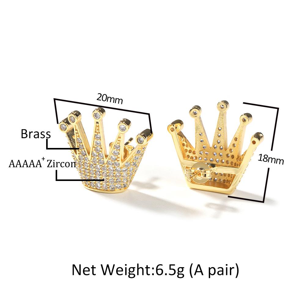 Summer Men's Stud Earrings Hip-hop Niche Diamond-encrusted Crown Earrings Hipster Earrings One Piece
