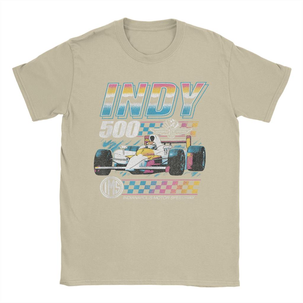 Indianapolis Motor Speedway T-Shirts Herren Distressed Chrome Neon Vintage 100% Baumwoll-Tees Kurzarm-T-Shirt Übergröße Kleidung