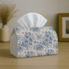 2D Flat,1pc Vintage Blue Floral Illustration Tissue Box Holder - Toile Rose Pattern Print Design, Party Tissue Box, Multifunctional for Kitchen & Dini