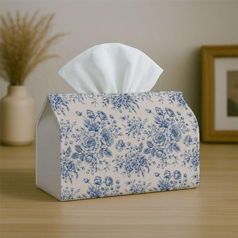 Plat 2D, 1 pièce Porte-boîte à mouchoirs Illustration Florale Bleue Vintage - Motif Toile Rose Imprimé, Boîte à mouchoirs de Fête, Multifonctionnel pour Cuisine & Salle à Manger
