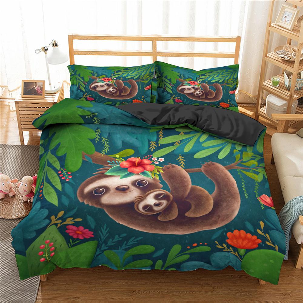 Cartoon Sloth Bedding Set For Bedroom Home Manga Style Sloth Print Duvet Cover Lazy Sleeping Australian Animal Soft Quilt Cover