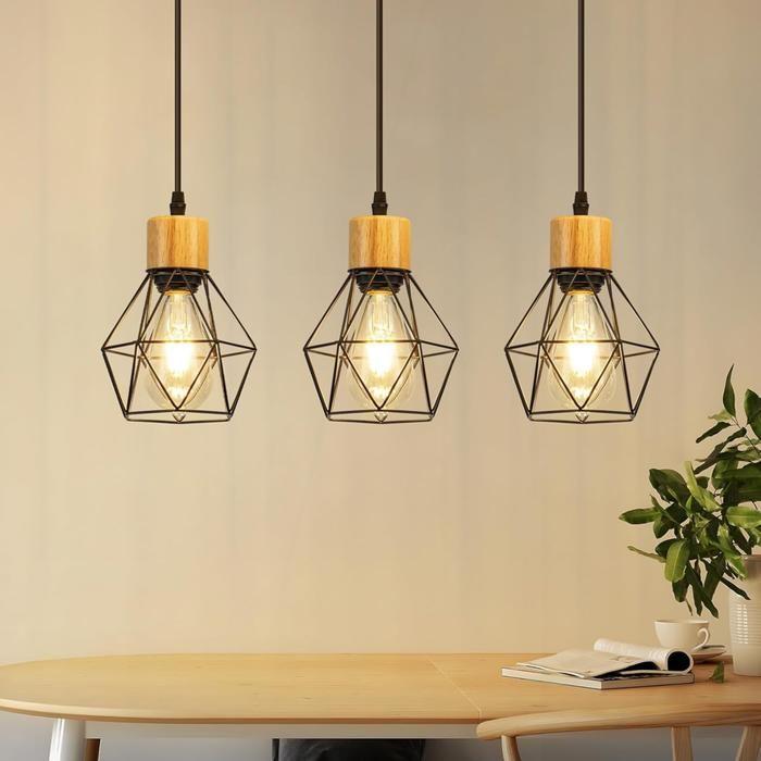 Suspension vintage - NETTLIFE - Suspension vintage - 3 ampoules E27 - Abat-jour métal noir - Pour salle à manger