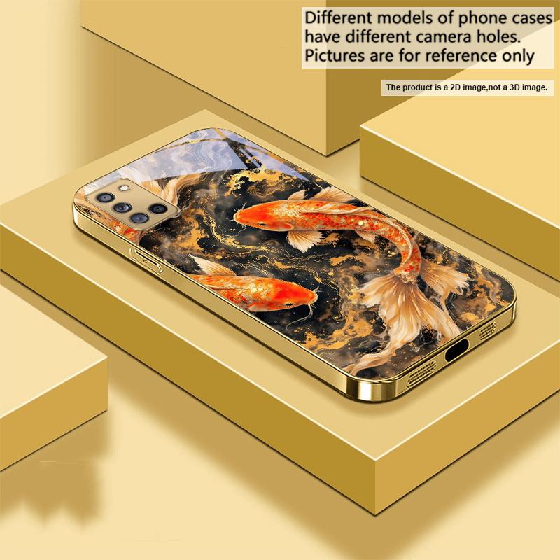 Lucky Orange Golden Koi For Samsung A73 A72 A71 A42 A56 A55 A54 A53 A52s A52 A51 A36 A35 A34 A33 A32 A16 Golden Glass Phone Case