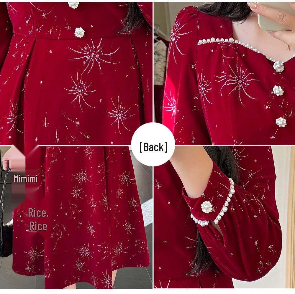 Plus Size Sparkly Red Beaded Dress - New Year Atmosphere