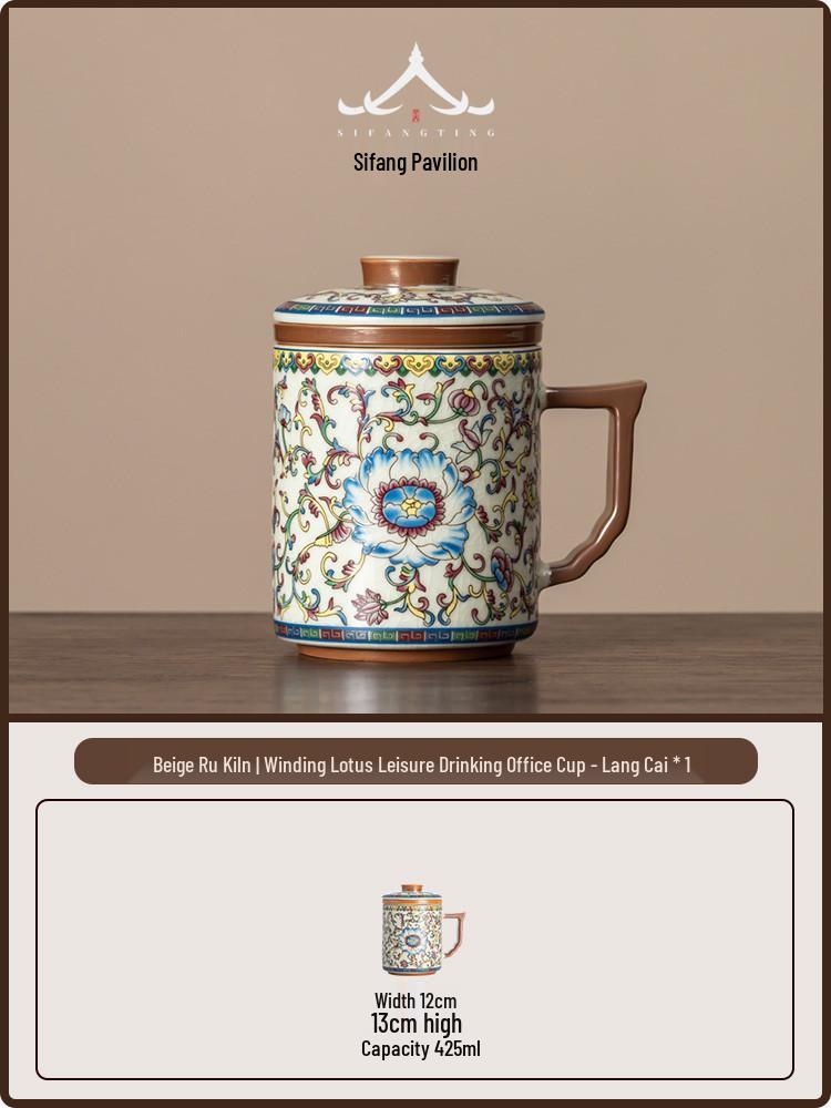Blue & White Lotus Pattern Ceramic Mug with Lid - Chinese Style Gift Box Set for Home or Office