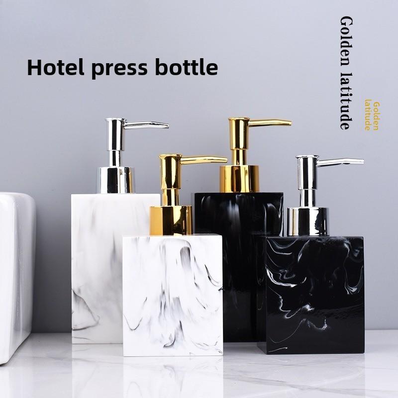 Marble Pattern Resin Dispenser Bottle Press Type Empty Refill Vial Liquid Soap Shampoo Lotion Container For Household Storage