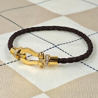 2026 Elegante e Simples Bracelete de Corda de Couro Trançado com Fivela Magnética em Forma de U Meio Tijolo Fivela de Ferradura Unissex