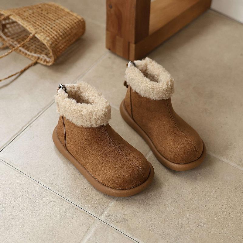 French Retro Korean Style Fleece Lined Warm Ankle Boots For Kids Boys Girls