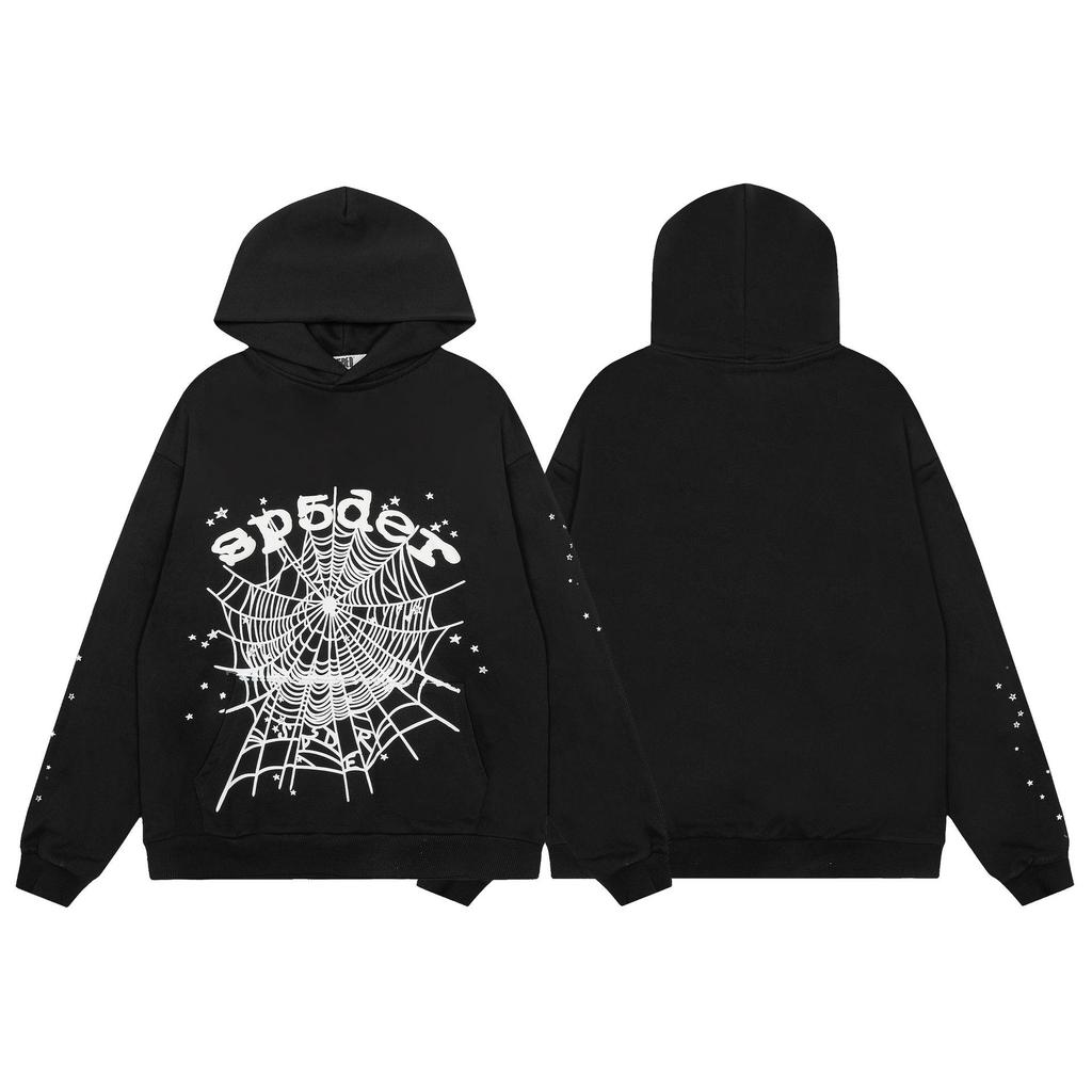 Spider Web Foam Letter Print Terry Cloth Hoodie for Men & Couples