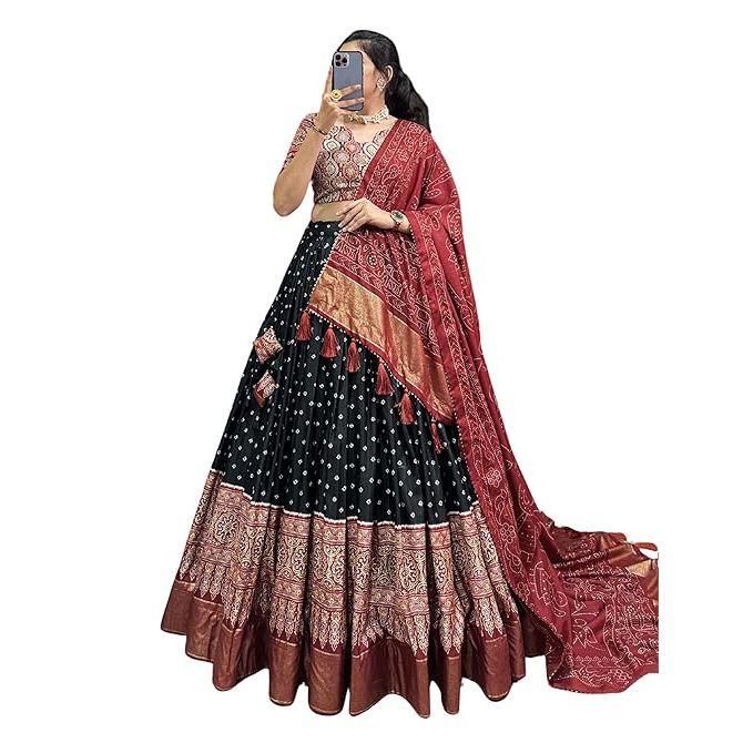 Dámská dokonale Kolekce Tussarové hedvábí Lehenga Choli Patola potisk s fóliovou prací, Nesešitá halenka,