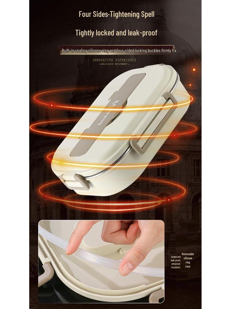 304 Stainless Steel Leak-Proof Insulated Lunch Box for Office and School, Food-Grade Square Bento Box.