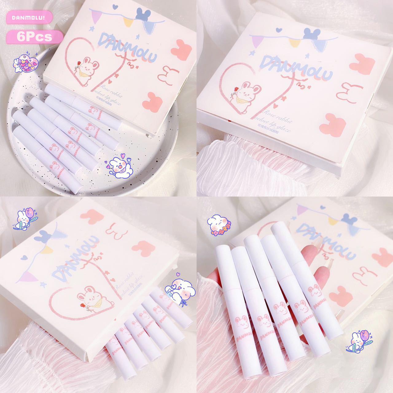 

6 шт., набор блесков для губ, матовая помада для макияжа, водостойкий, стойкий красный оттенок для губ для девочек, косметика, антипригарный блеск для губ, макияж