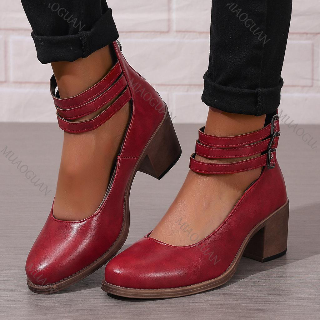 Módní Elegantní Dámské Lodičky Boty Robustní Vysoké Podpatky Kotníkové Pásky Jednobarevné Podpatkové Společenské Svatební Boty Dámské Velké Velikosti Podpatky Ženy