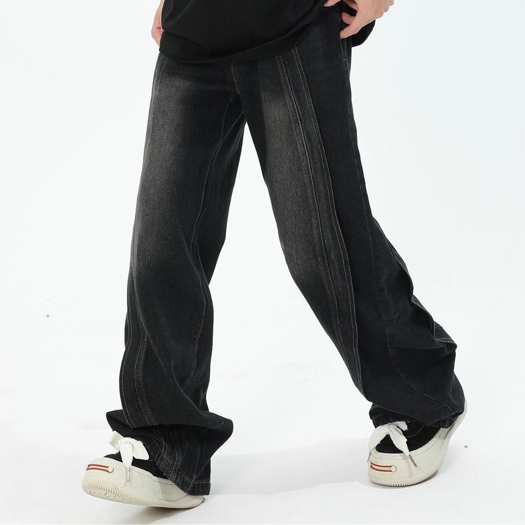 JYL Men's Wide-Leg Jeans Heavy Patchwork  American High-Street Draped Denim