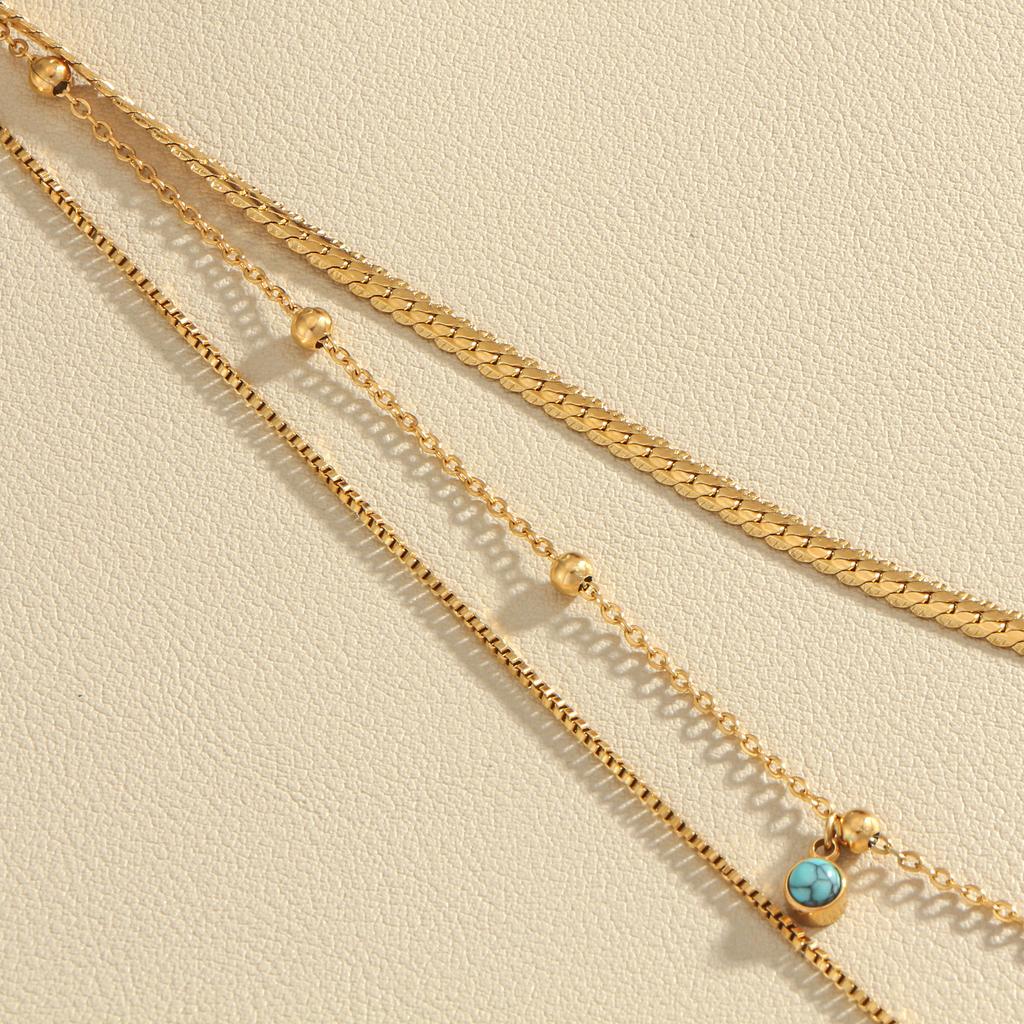 Cross Set Turquoise Pendant Round Card Women's Bohemian Style Golden Jewelry Gift Elegant Party Multi Layered Necklace