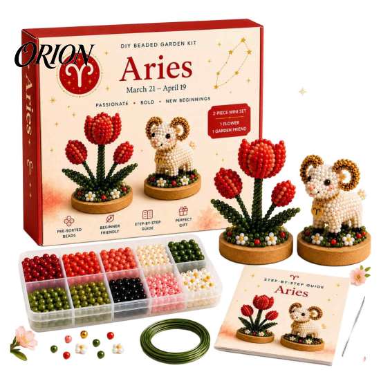 Relaxing Stress Relief Art Kits 12 Zodiac Signs DIY Beaded Garden Kit, 3D Astrology Flower Craft Plastic Ornament Crafting Materials Handmade Bead Kit