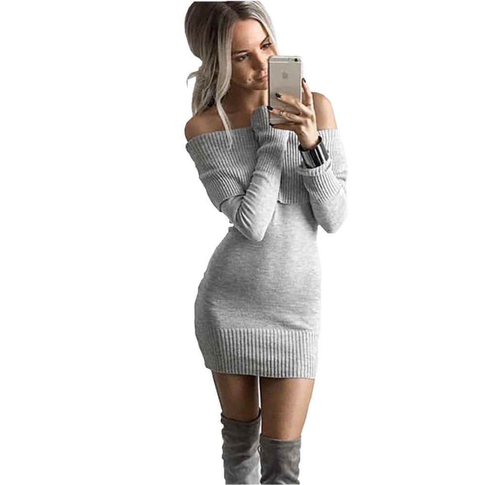 2025 European & American One-Shoulder Sexy Slim Knit Dress