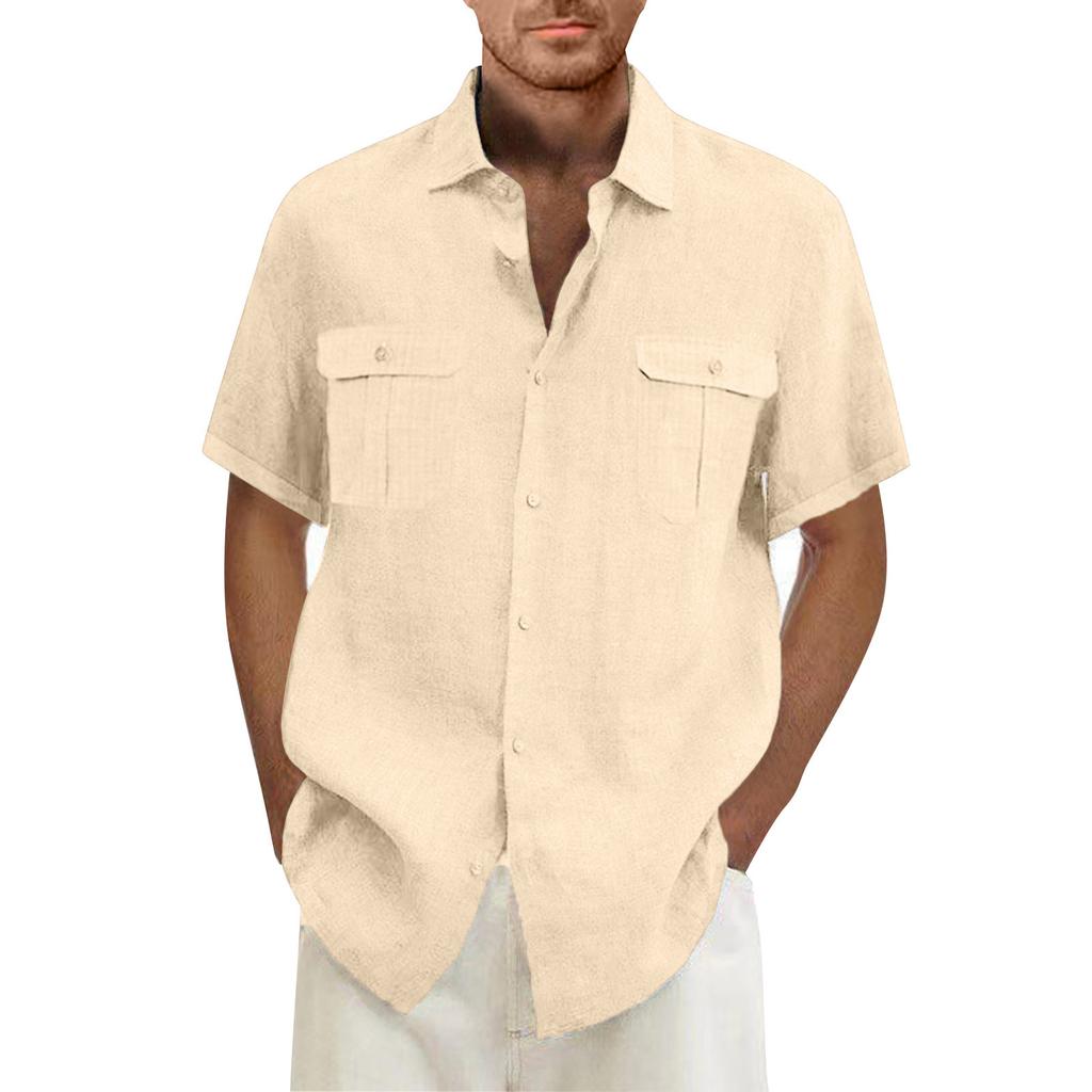 Designer Spring Summer Men's Casual Cotton Linen Solid Color Short Sleeve Shirts Loose Shirts