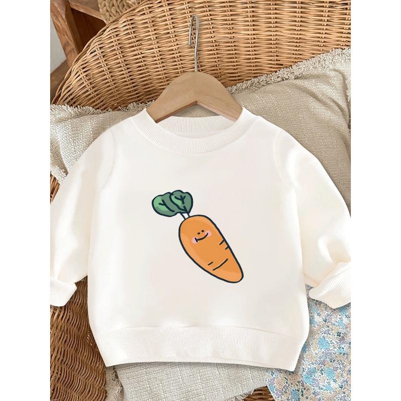 European sizes Smiling Carrot Print 0-3 Years Kids' Sweet Cute Long Sleeve Round Neck Sweatshirt