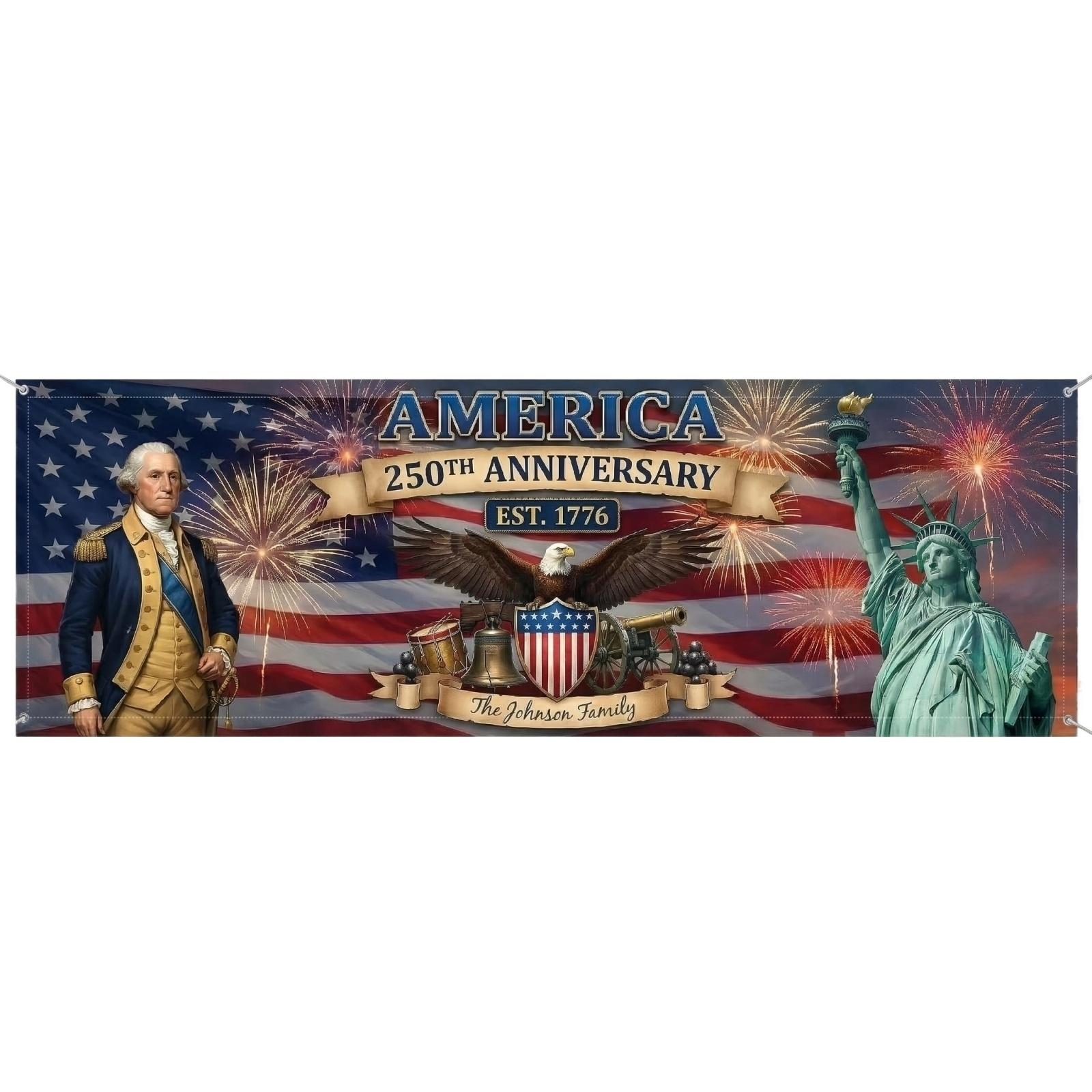 

Outdoor Patriotic Banner 250th Anniversary Celebration Garden Decoration Yard Flag for Party Photo Background and Event Display One Size