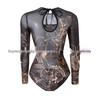 Women's Long Sleeve Mesh Sun Protection One-Piece Swimsuit with Skirt