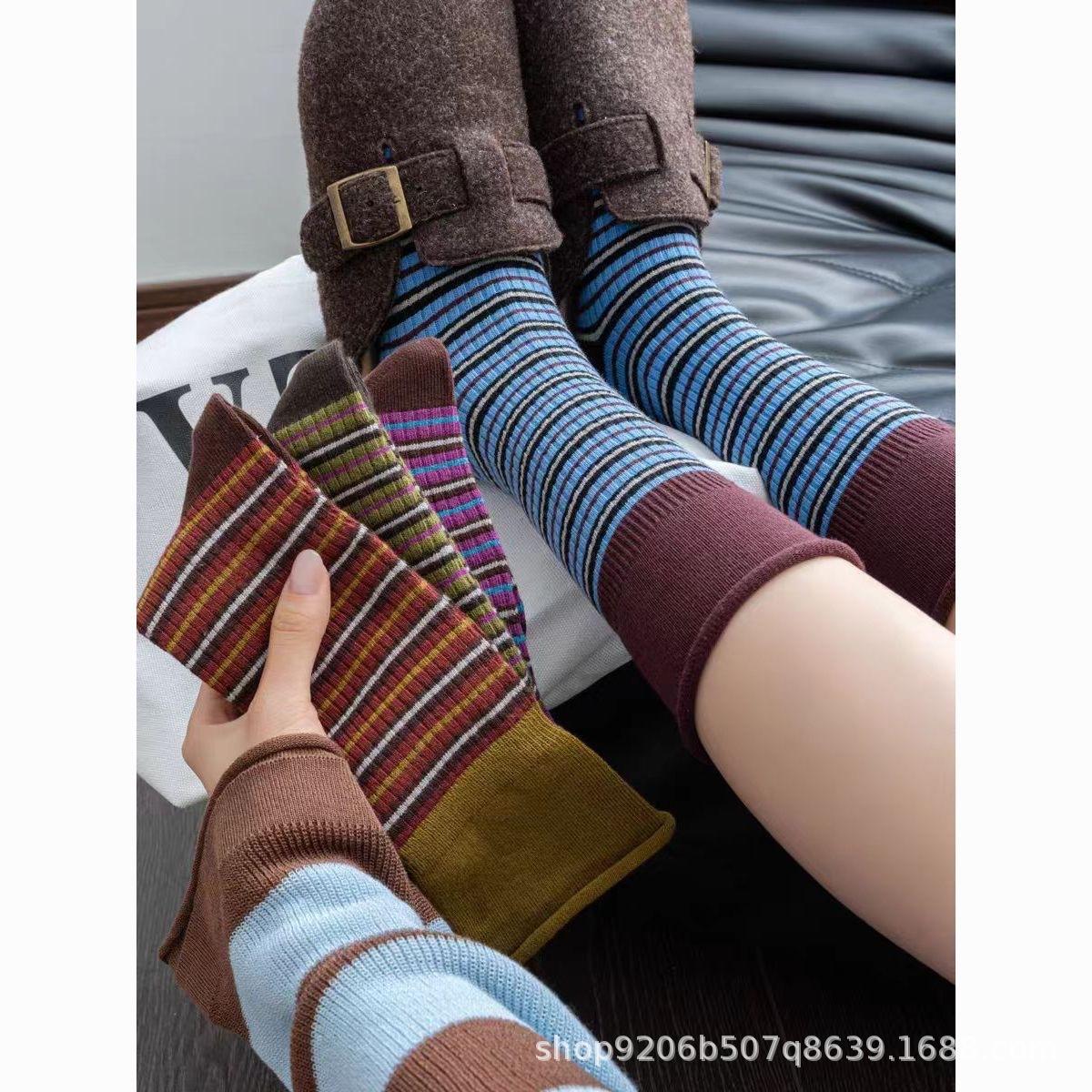 The Color-Blocking Stripes Are Also Too Autumnal! Stripe Control Is Really Miserable~ Socks Are Middle And Long One size fits all жёлтый