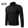 Vår Høst Menn Fitness Topp Slim Fit Høy krage Elastisk lange ermer Ensfarget Pullover Fitness Sport Topp Vinter bunnklær