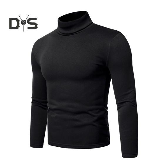Vår Høst Menn Fitness Topp Slim Fit Høy krage Elastisk lange ermer Ensfarget Pullover Fitness Sport Topp Vinter bunnklær