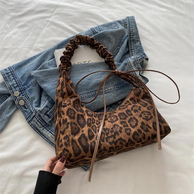 Retro Leopard Print Tote Bag for Women Autumn and Winter New Large Capacity Messenger Shoulder Bag