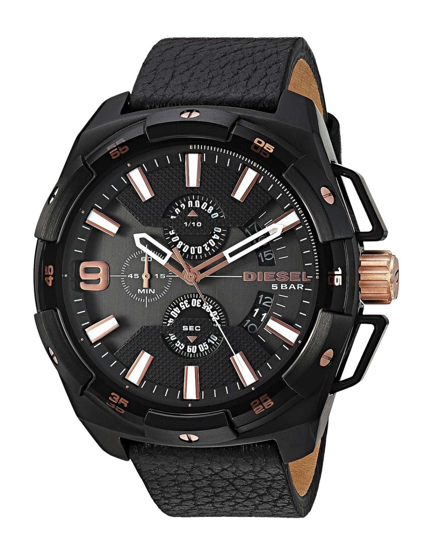 

Diesel Watch Men DZ 4419 Quartz Quandrante Steel Black Leather Strap (Battery)