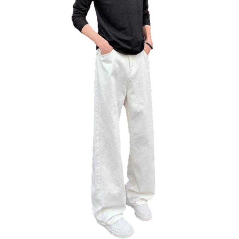 Unisex Solid Brown Wide Leg Jeans Loose Straight Full Length Streetwear Casual Floor Denim Trousers