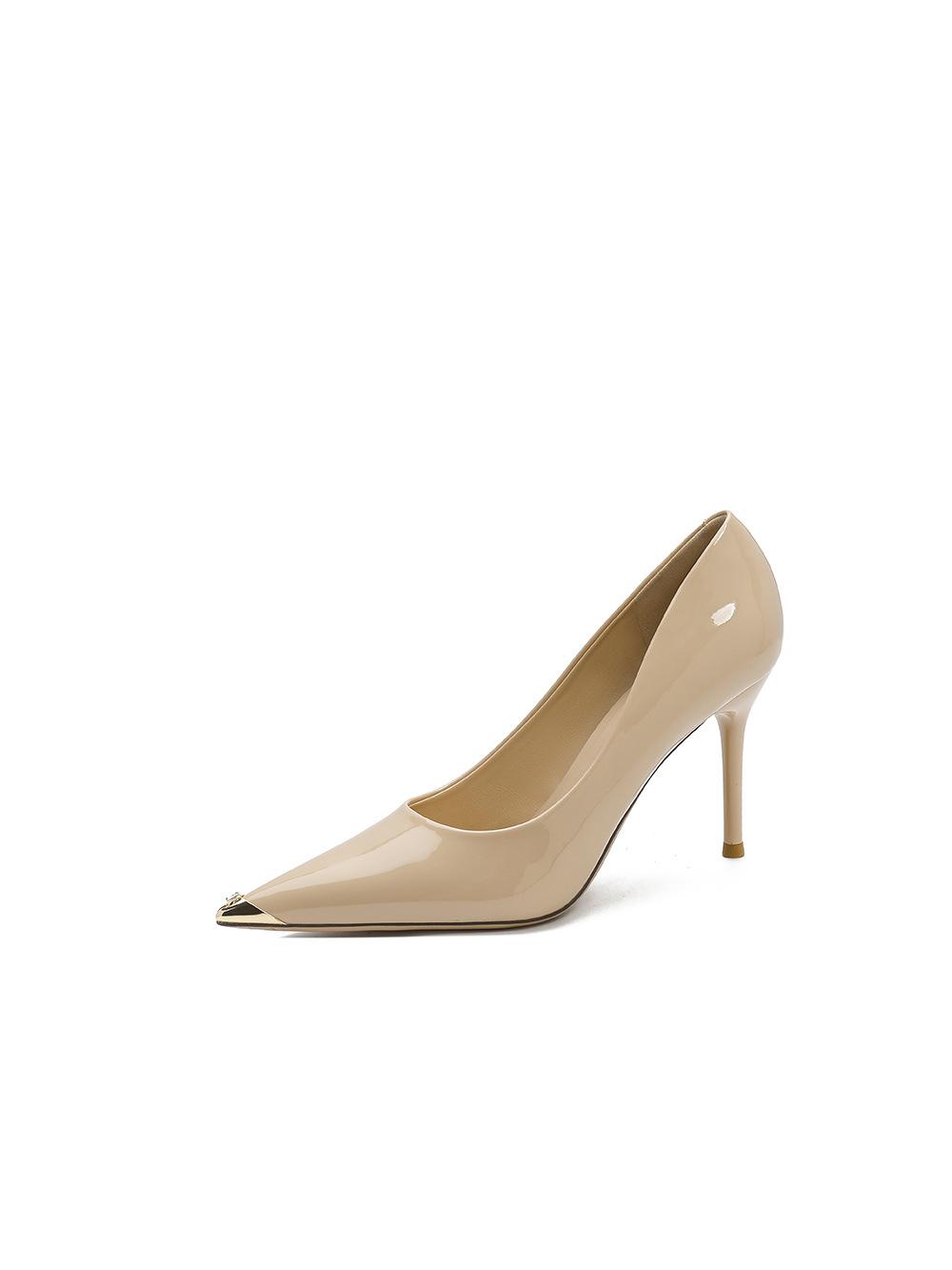 

European and American high-heeled women s autumn 2025 thin heel pointed head patent leather versatile gold iron head women super high heel light luxu 39 телесный