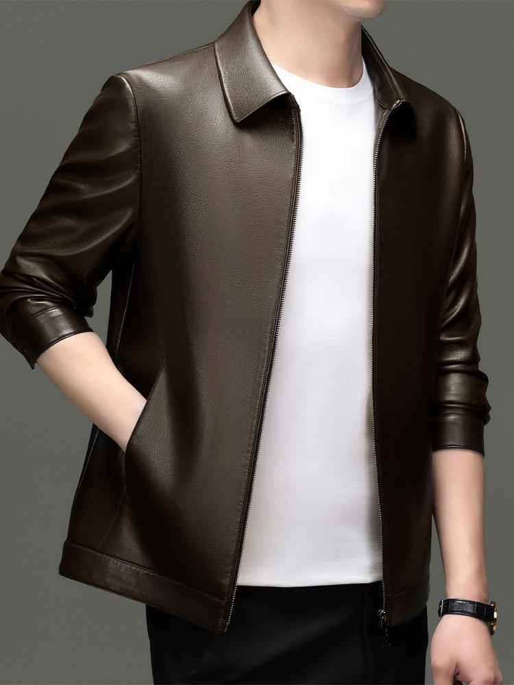 Yinuoboni High-end Men's Eco-Leather Lapel Jacket, Various Thickness Options - Style 2335