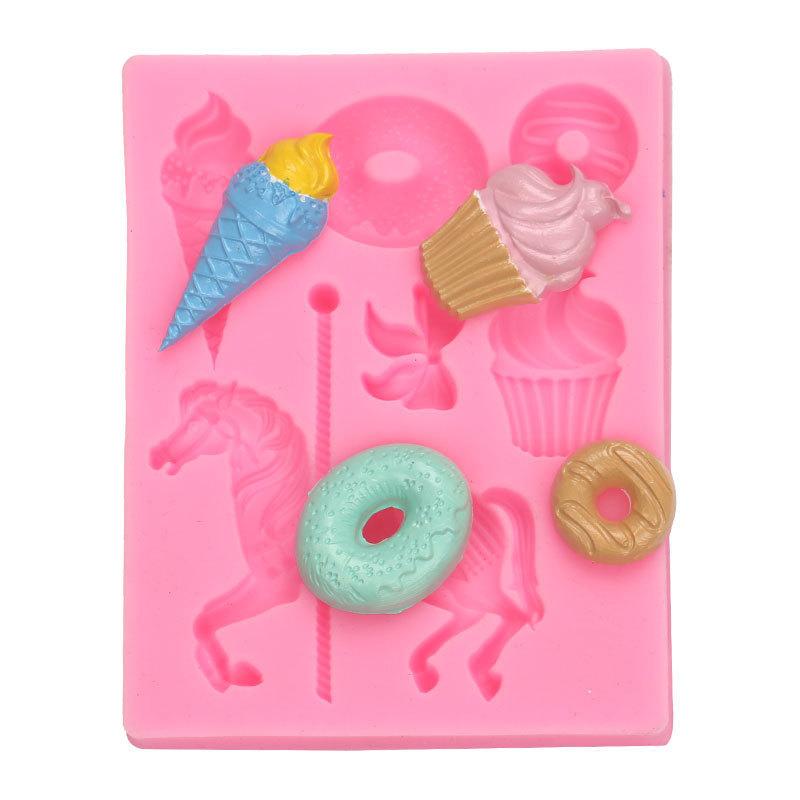 

Парк розваг Карусель Конус Лук Торт з морозивом Силіконова форма для прикрас своїми руками рожевий