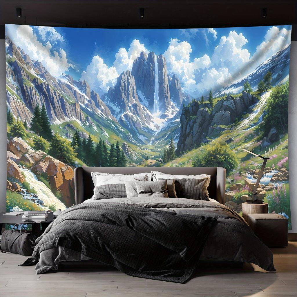 Magnificent Tapestry1Pc Magnificent Mountains Forest Creek Aesthetic Polyester Print Tapestry | Birthday Gift, Room Decoratio