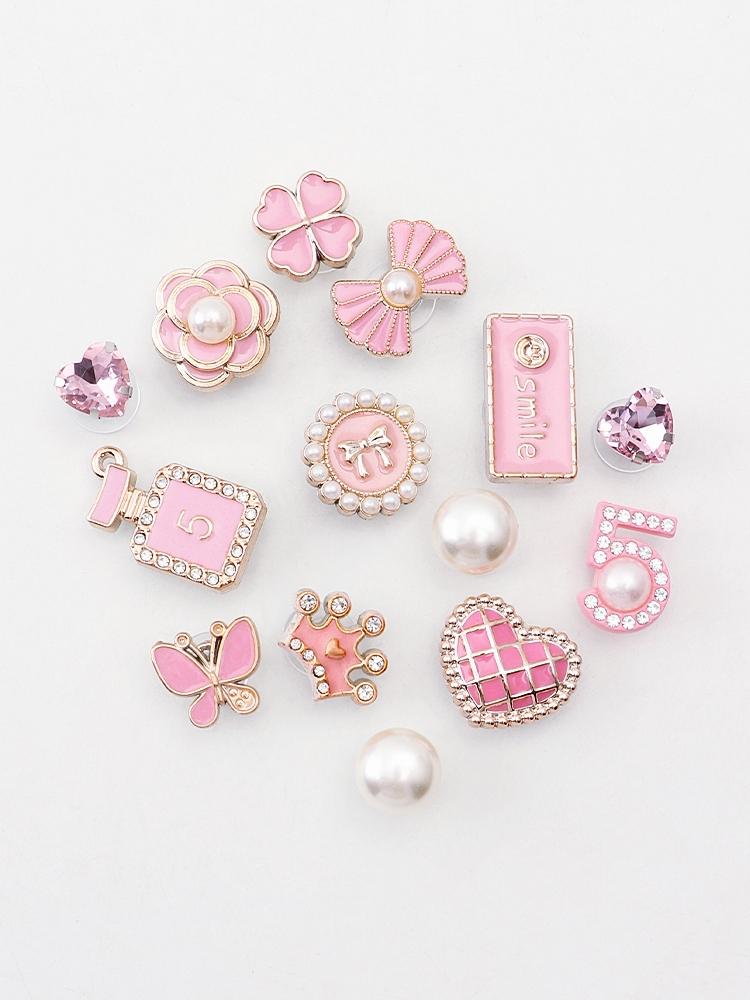 Set Diamond Butterfly Rhinestone Detachable Chain Buckle Pink Shoe Flower Set Creative DIY Pearl Shoe Charms Shoe Decoration