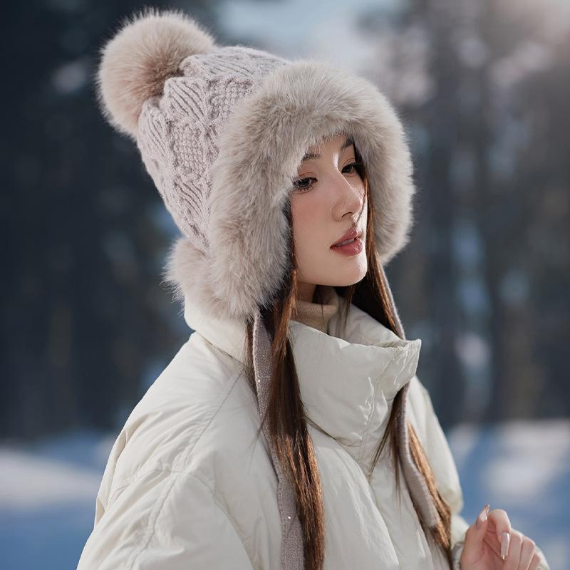 

Плюшева шапка Лей Фенга Жіноча Зимова Велосипедна Потовщена Тепла Захист Вух В язана Вовняна Шапка Захист від Холоду на Північному Сході